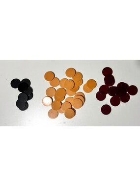 Vintage Flat Circle Bakelite Game pieces 1" Backgammon? Red Black Orange 38pcs